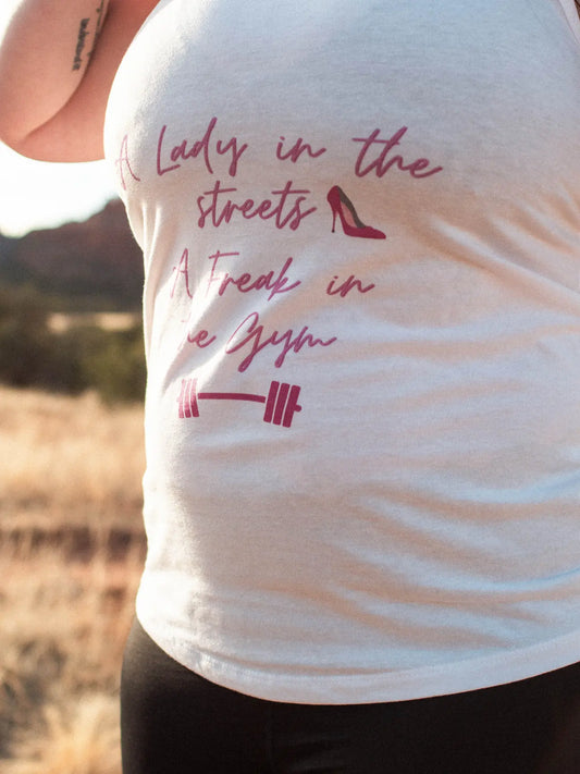 Lady in the Streets, Freak in the Gym – Women’s Racerback Tank