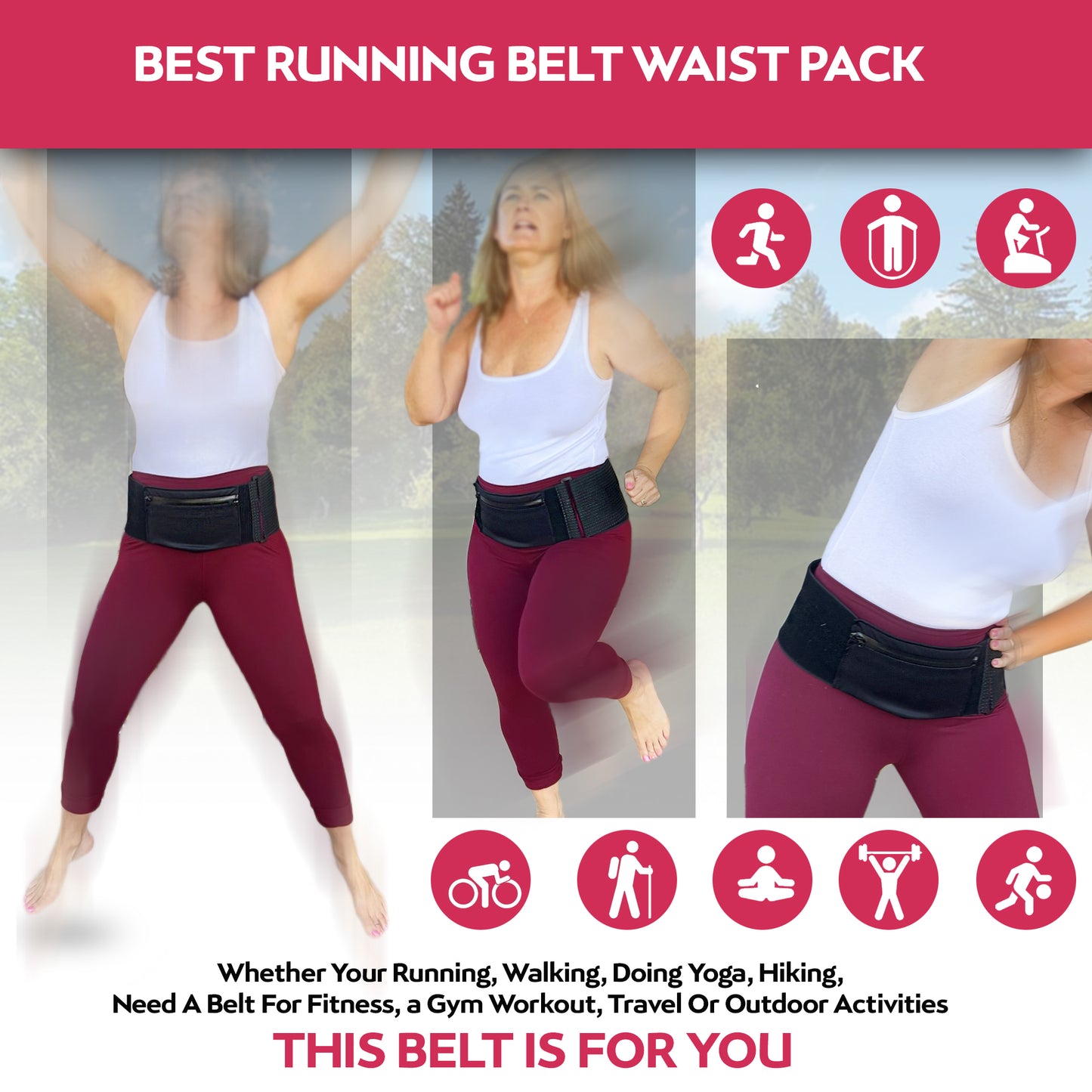 Keepsitup elastic work out belt helps  prevent pants from sliding under you belly while working out. Slim, Bounce Free, Adjustable Cinching Work out Belt