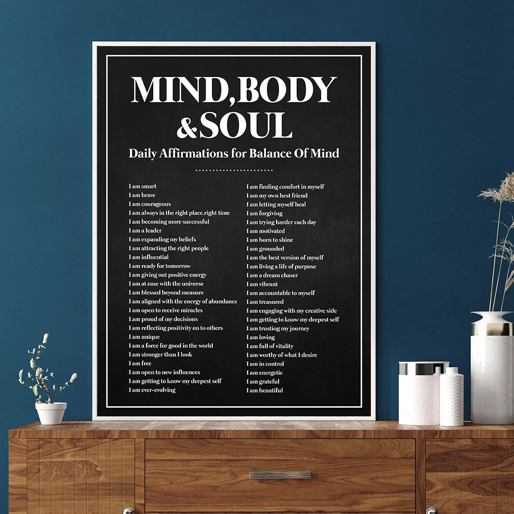 Colorful Body Mind Soul Daily Affirmations Wall Art Posters , Practice that Positive Self Love!